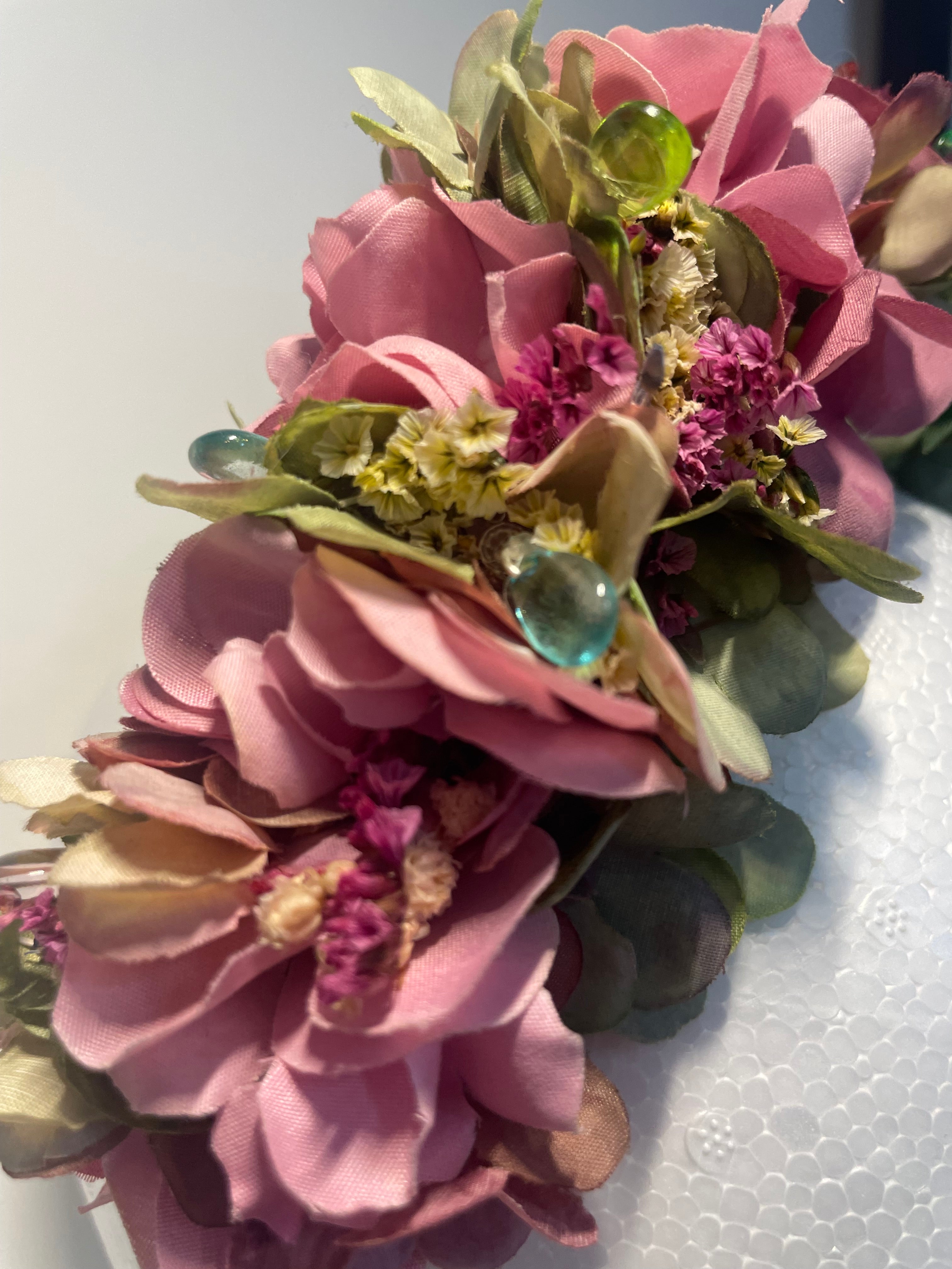 Pink and green flowered headband