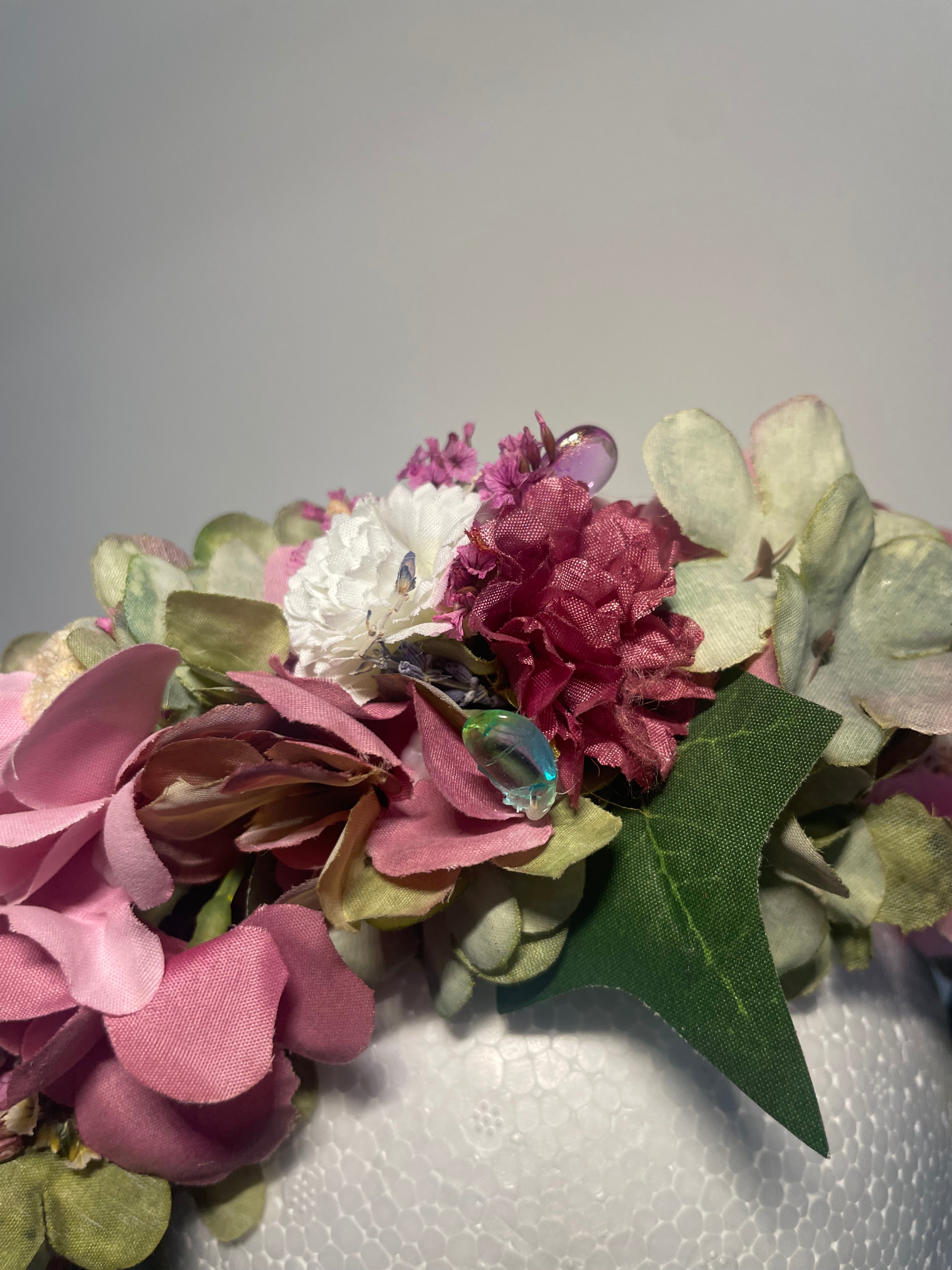 Pink and green flowered headband