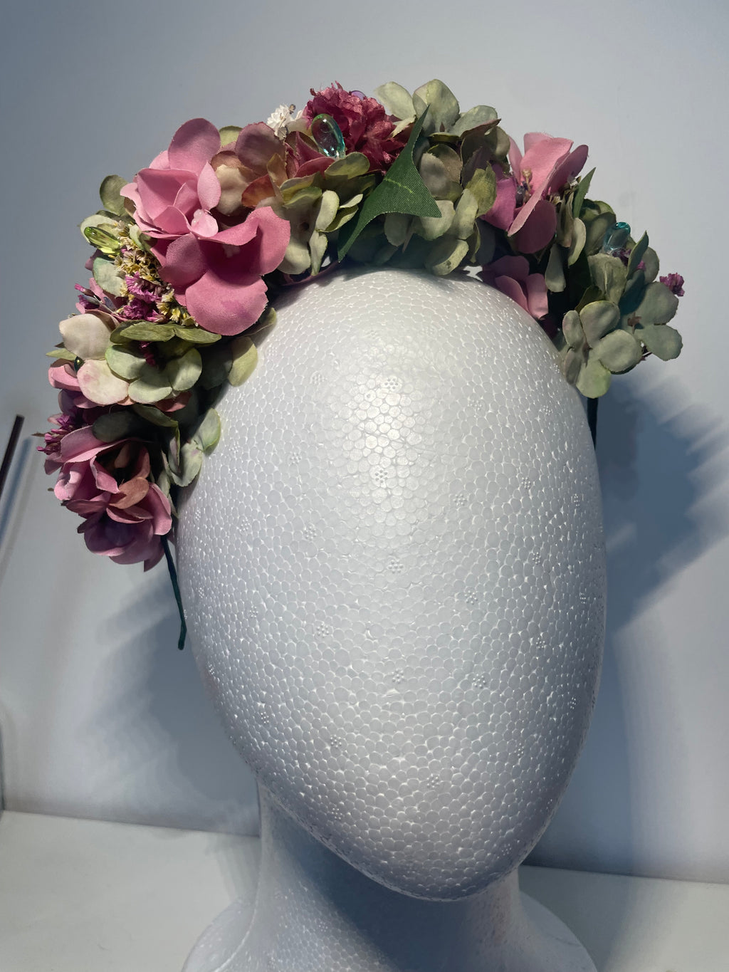 Pink and green flowered headband