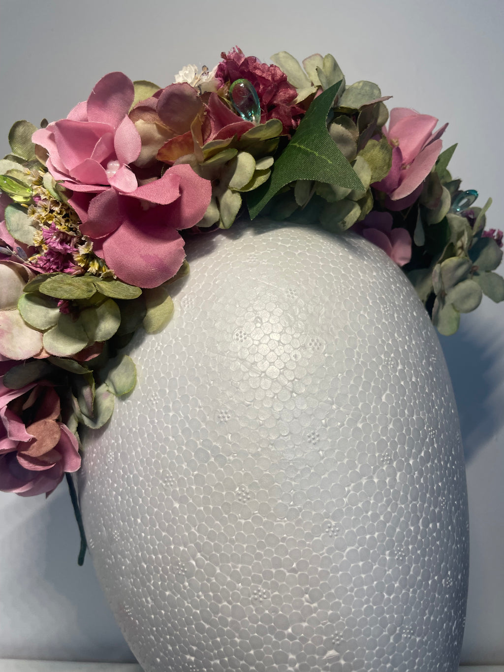 Pink and green flowered headband