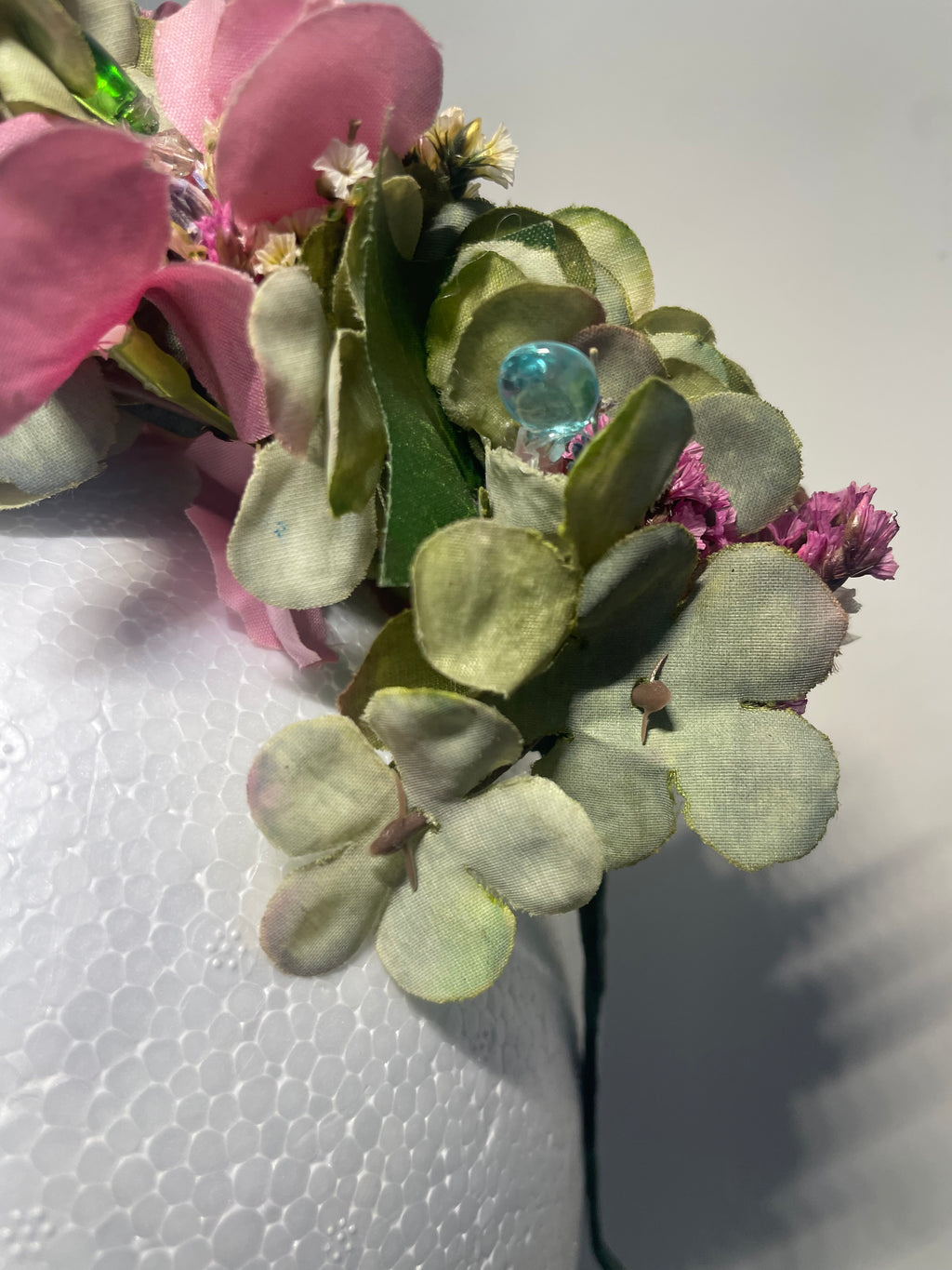 Pink and green flowered headband